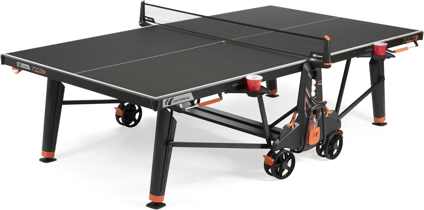 Cornilleau - 700X Outdoor Table Tennis Table and Functional - Ping Pong Table with 8mm Melamine Resin Top - Foldable - Weatherproof - Durable - Black or Blue