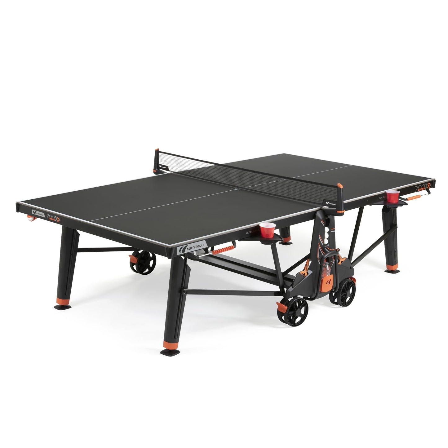 Cornilleau - 700X Outdoor Table Tennis Table and Functional - Ping Pong Table with 8mm Melamine Resin Top - Foldable - Weatherproof - Durable - Black or Blue