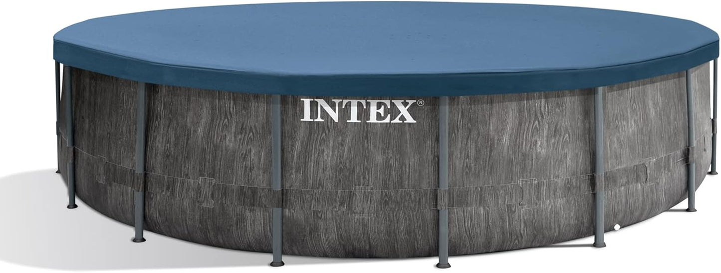 Intex Greywood Prism Frame 15' x 48" Round Above Ground Outdoor Swimming Pool Set with 1000 GPH Filter Pump, Ladder, Ground Cloth, and Pool Cover