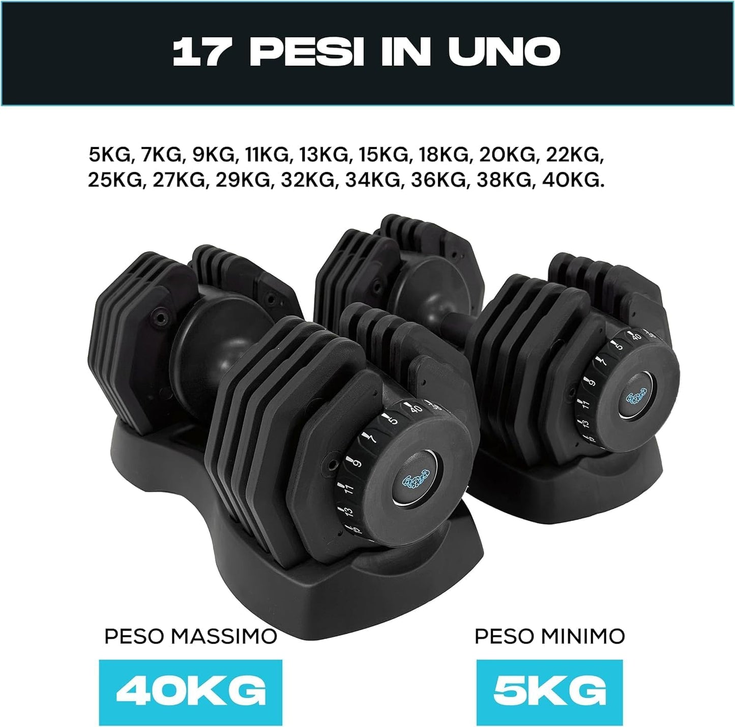 BRAINGAIN Adjustable Dumbbells Set 24kg / 40kg Pair | Space Saving Adjustable Weights for Home Gym | Multiple Dumbbells in One | Smart Click Technology