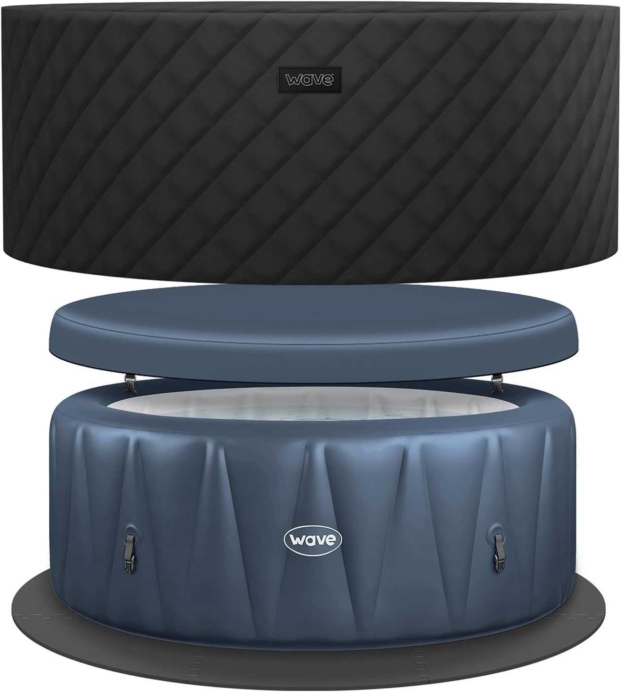 Wave Atlantic Energy-Efficient Hot Tub Bundle | 6-Person Inflatable Spa with Thermal Cover & Insulated Foam Mat | Navy