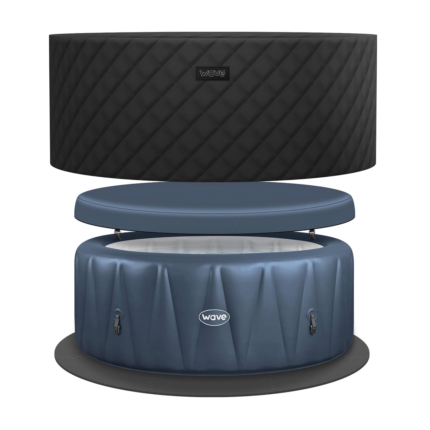 Wave Atlantic Energy-Efficient Hot Tub Bundle | 6-Person Inflatable Spa with Thermal Cover & Insulated Foam Mat | Navy