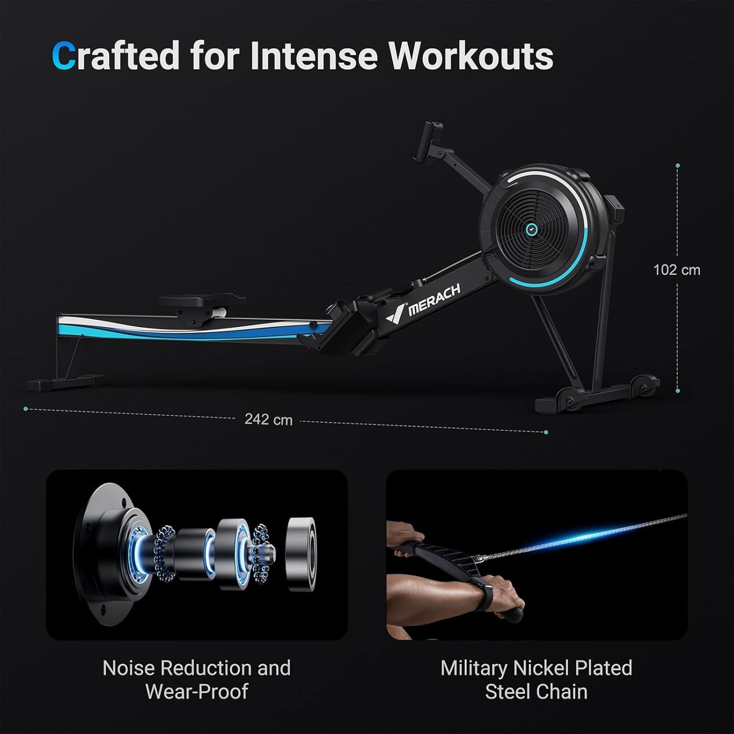 MERACH Rowing Machines for Home Gym, Adjustable Air Resistance Professional Indoor Rower, Ergonomic Comfort Seat, Performance Monitor and Device Holder