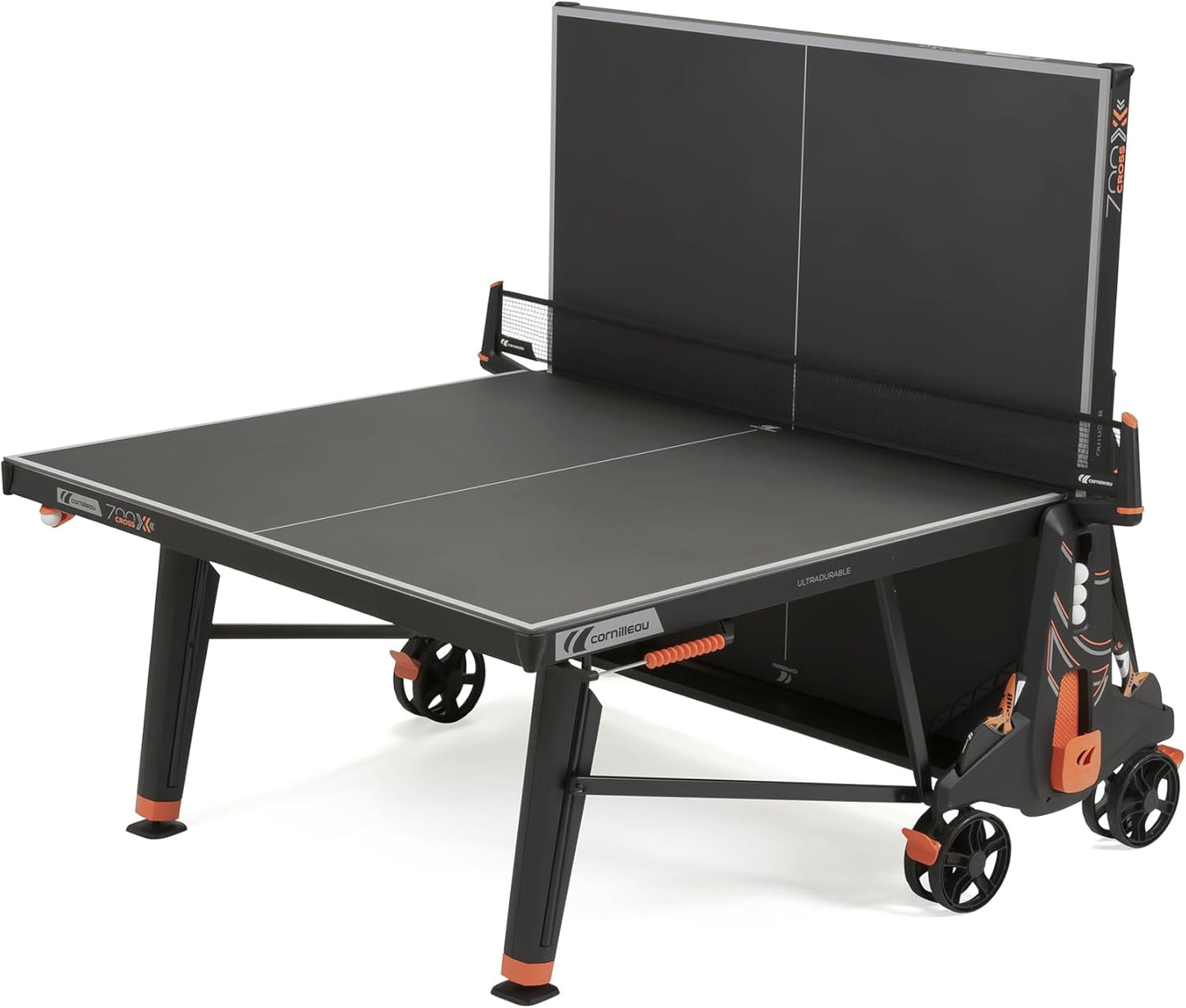 Cornilleau - 700X Outdoor Table Tennis Table and Functional - Ping Pong Table with 8mm Melamine Resin Top - Foldable - Weatherproof - Durable - Black or Blue