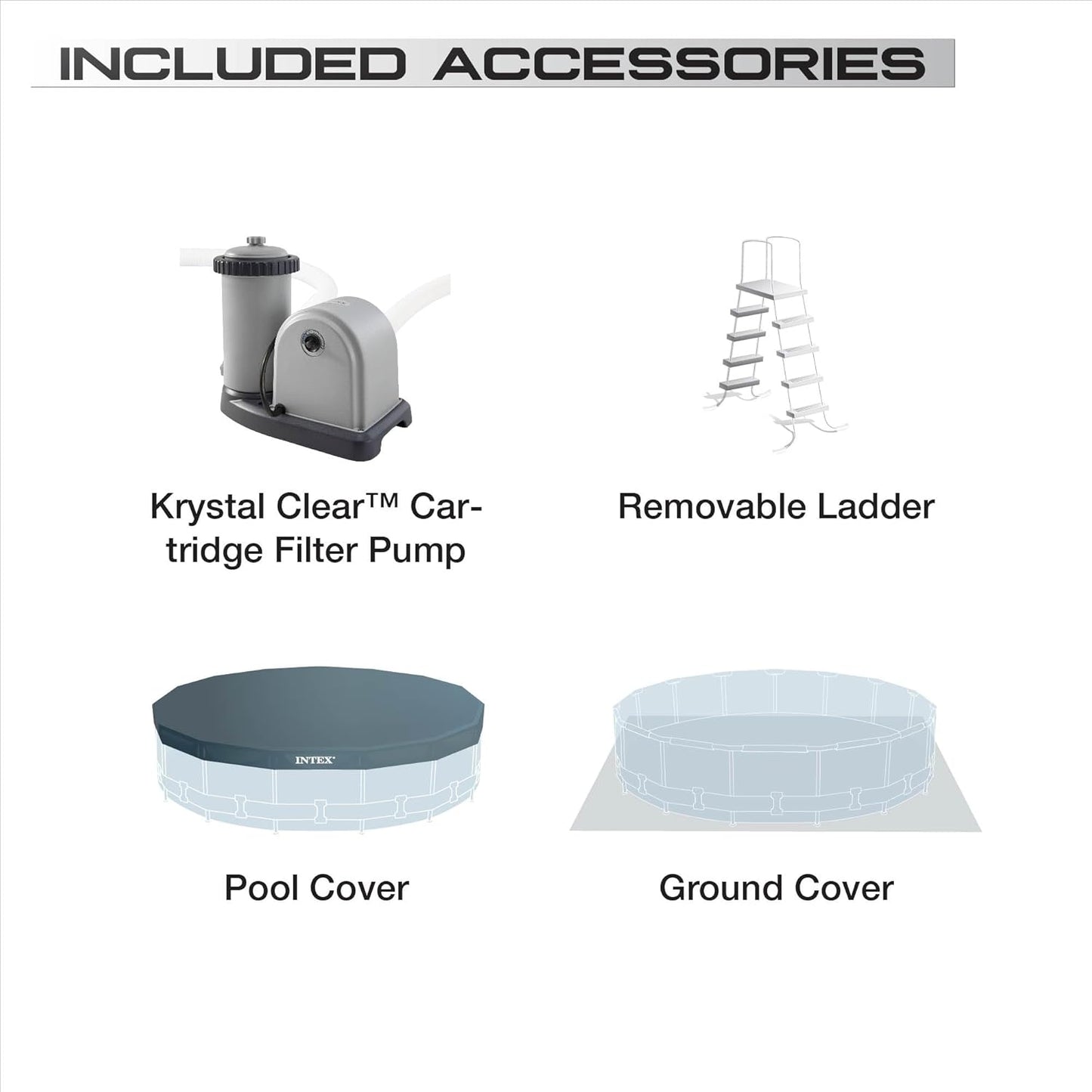 Intex Prism Frame Round Above Ground Outdoor Swimming Pool Set with Filter Pump, Ladder, Ground Cloth, and Pool Cover, Greywood