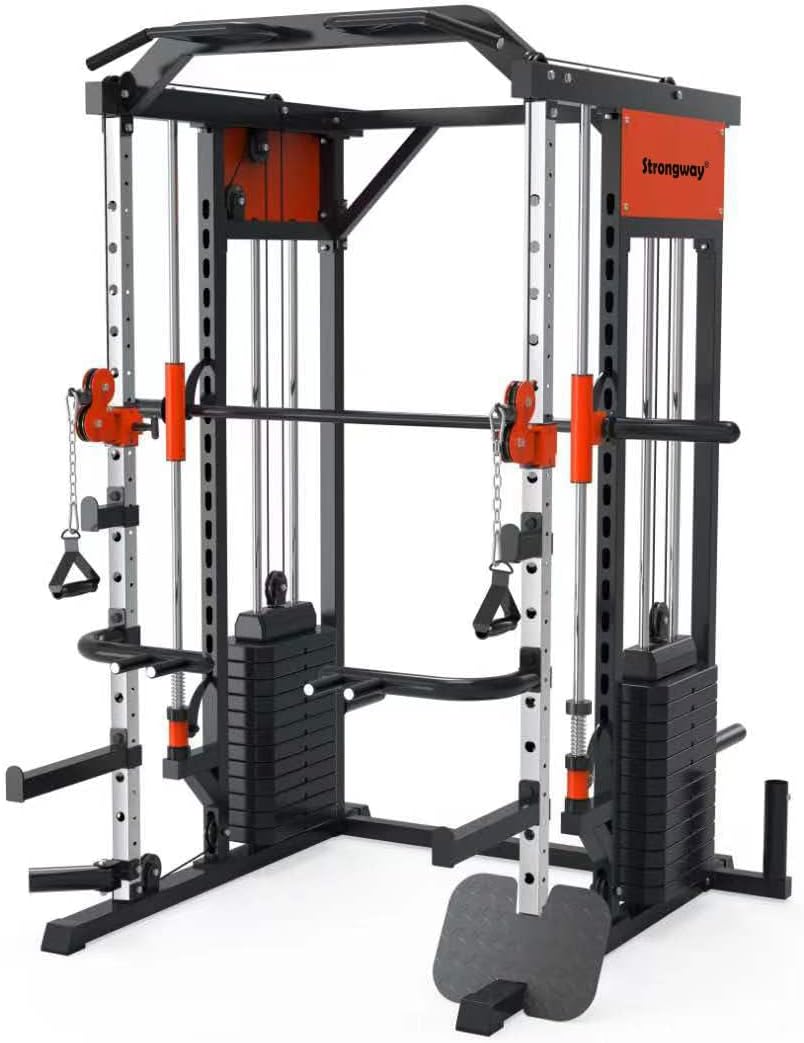 Strongway® Multi Gym Smith Machine with Weights 144KG Weight Stack Included - Multifunction Home Gym Dual Cable Pulley Dip Station Pull Up Bar Strength Training