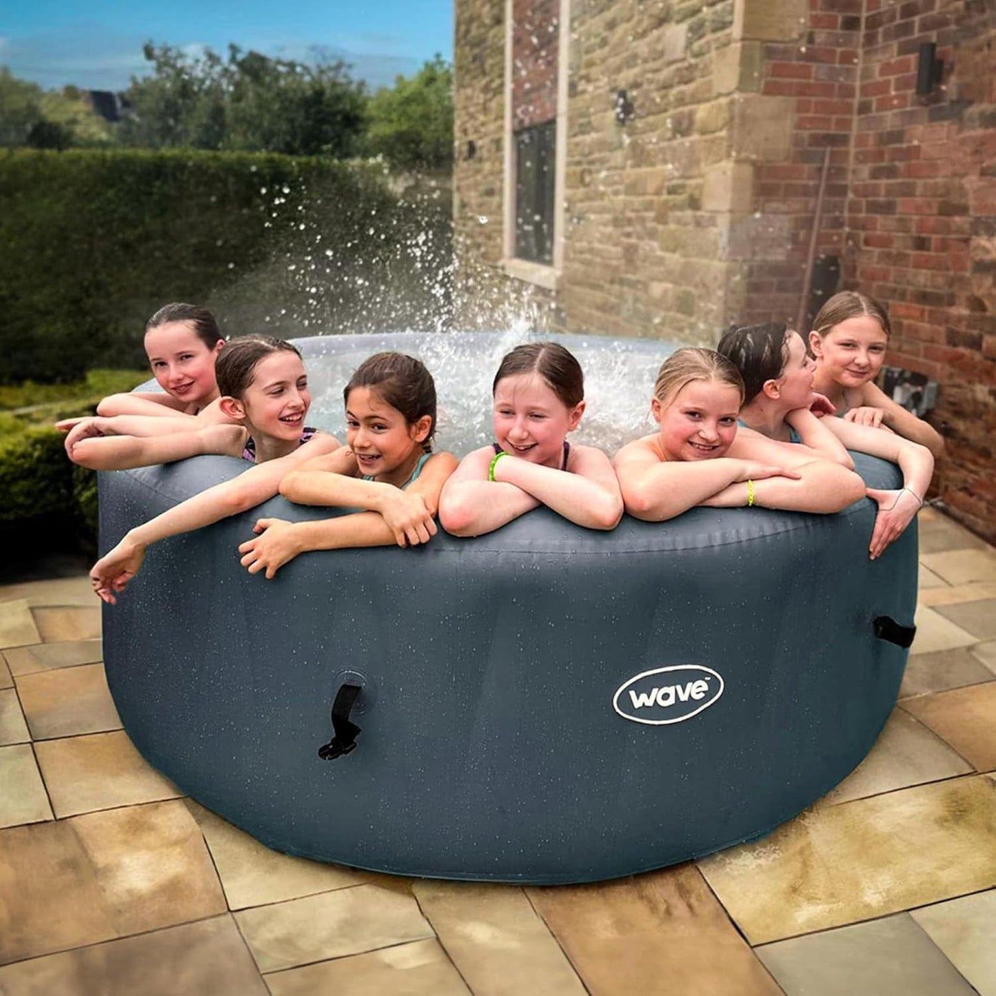 Wave Atlantic Energy-Efficient Hot Tub Bundle | 6-Person Inflatable Spa with Thermal Cover & Insulated Foam Mat | Navy