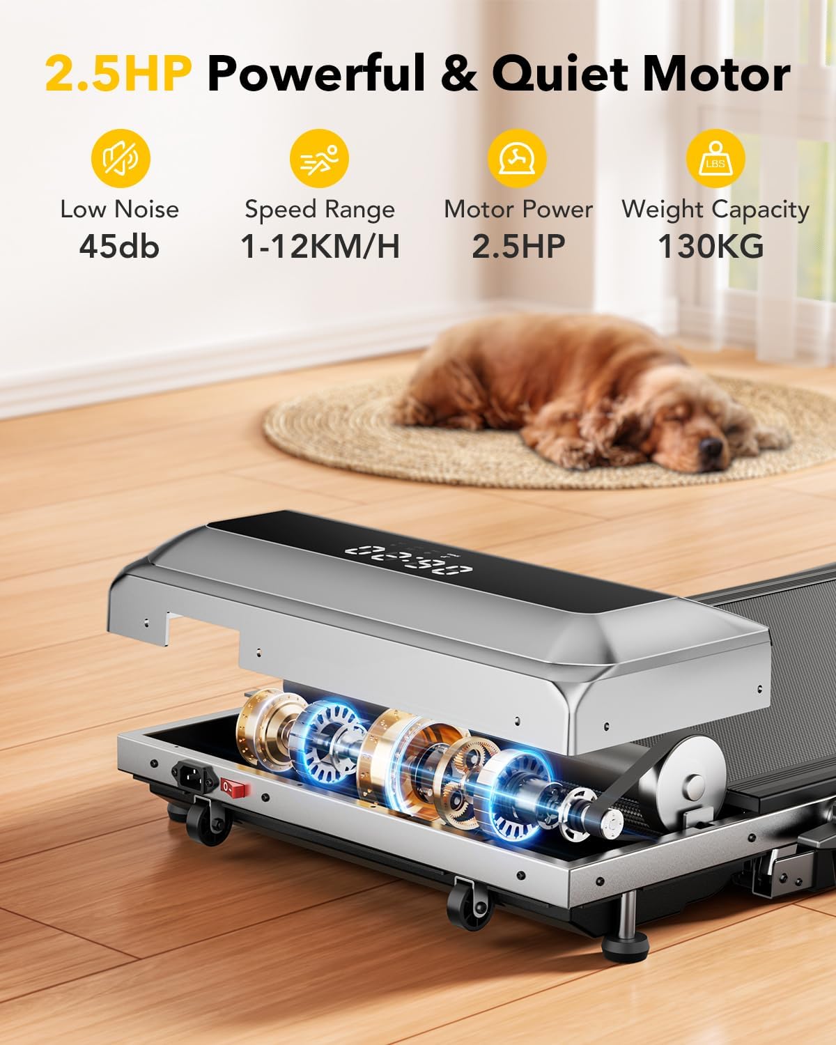 2-in-1 Treadmill, Walking Pad 12 km/hr, 7% Slope, 2.5 HP Electric Folding Treadmill, Extra Large 40 cm, Data Memory Function, App & Remote Control