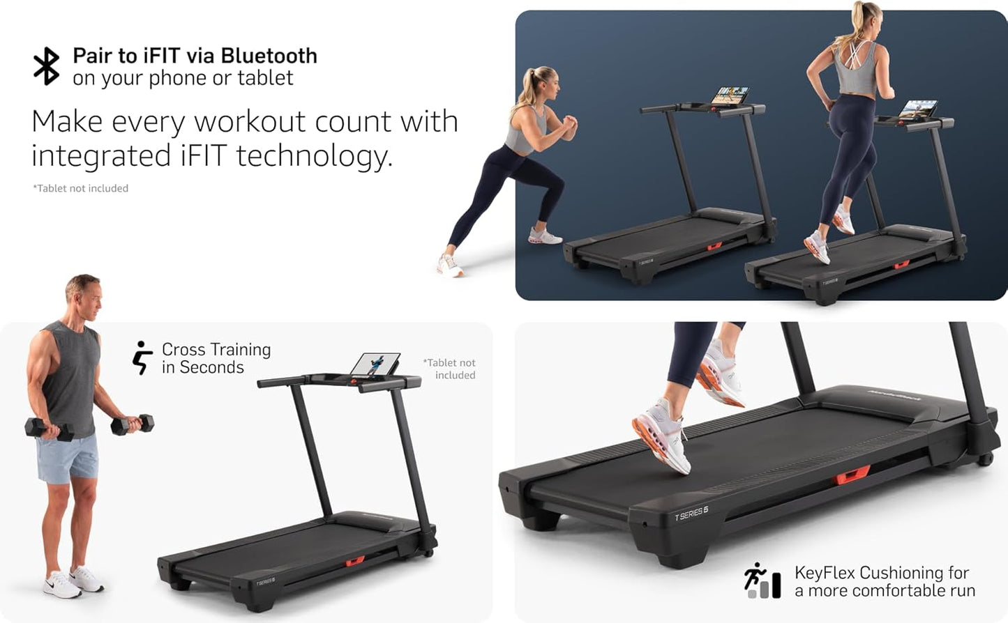 NordicTrack T Series: Perfect Treadmills for Home Use, Walking Treadmill with Incline, Bluetooth Enabled, 136 kg User Capacity