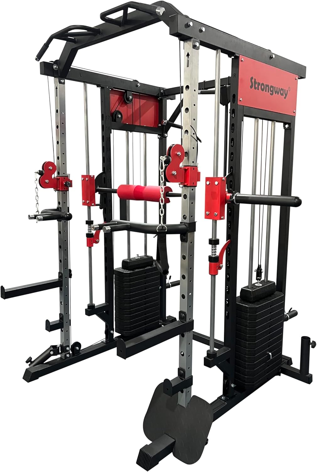 Strongway® Multi Gym Smith Machine with Weights 144KG Weight Stack Included - Multifunction Home Gym Dual Cable Pulley Dip Station Pull Up Bar Strength Training