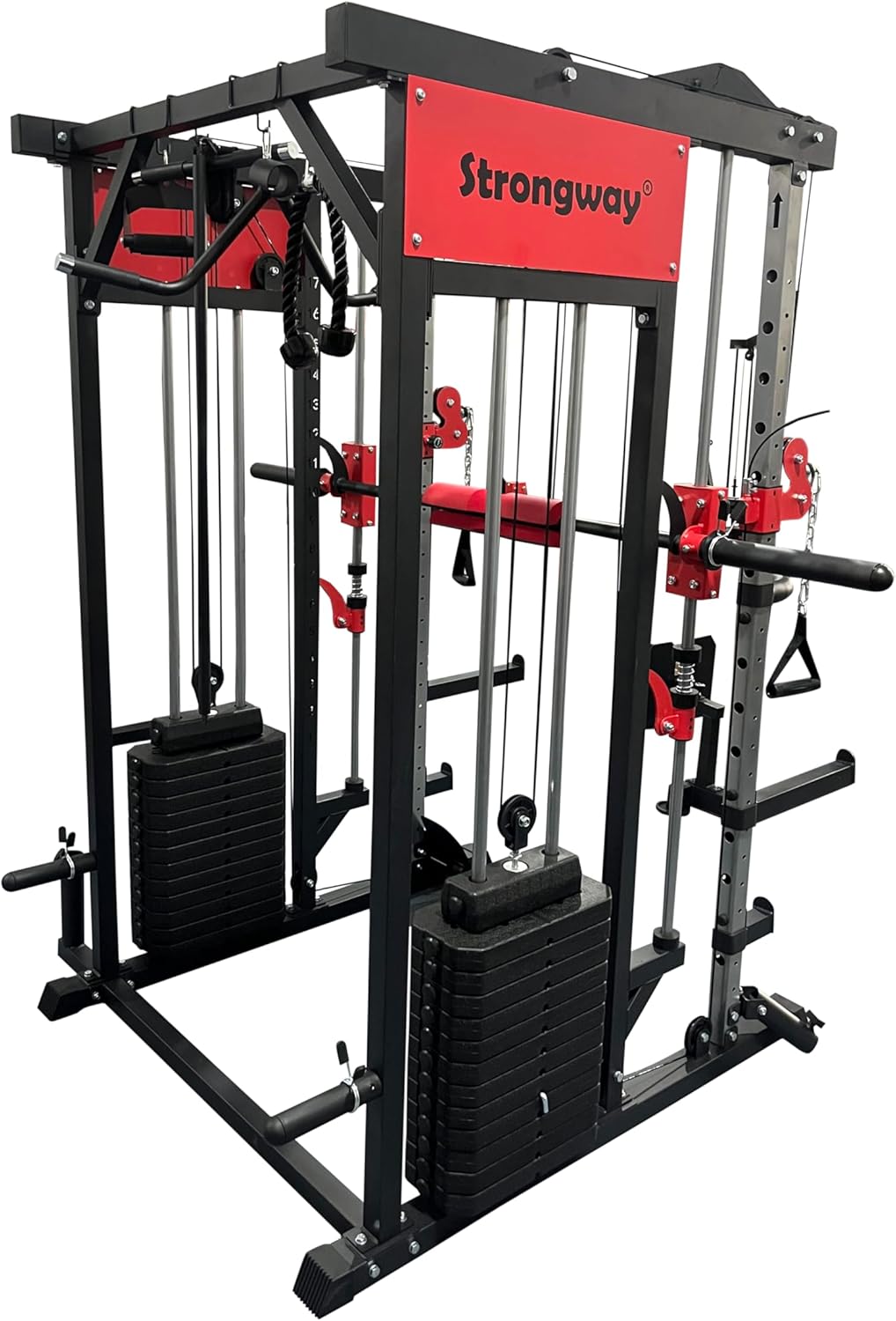 Strongway® Multi Gym Smith Machine with Weights 144KG Weight Stack Included - Multifunction Home Gym Dual Cable Pulley Dip Station Pull Up Bar Strength Training