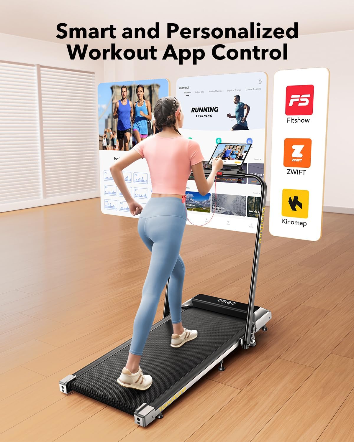 2-in-1 Treadmill, Walking Pad 12 km/hr, 7% Slope, 2.5 HP Electric Folding Treadmill, Extra Large 40 cm, Data Memory Function, App & Remote Control