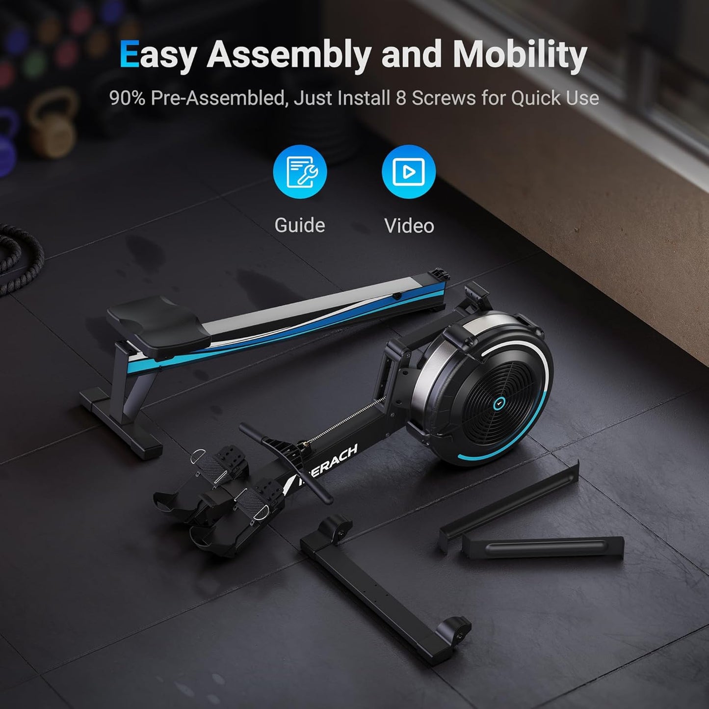 MERACH Rowing Machines for Home Gym, Adjustable Air Resistance Professional Indoor Rower, Ergonomic Comfort Seat, Performance Monitor and Device Holder