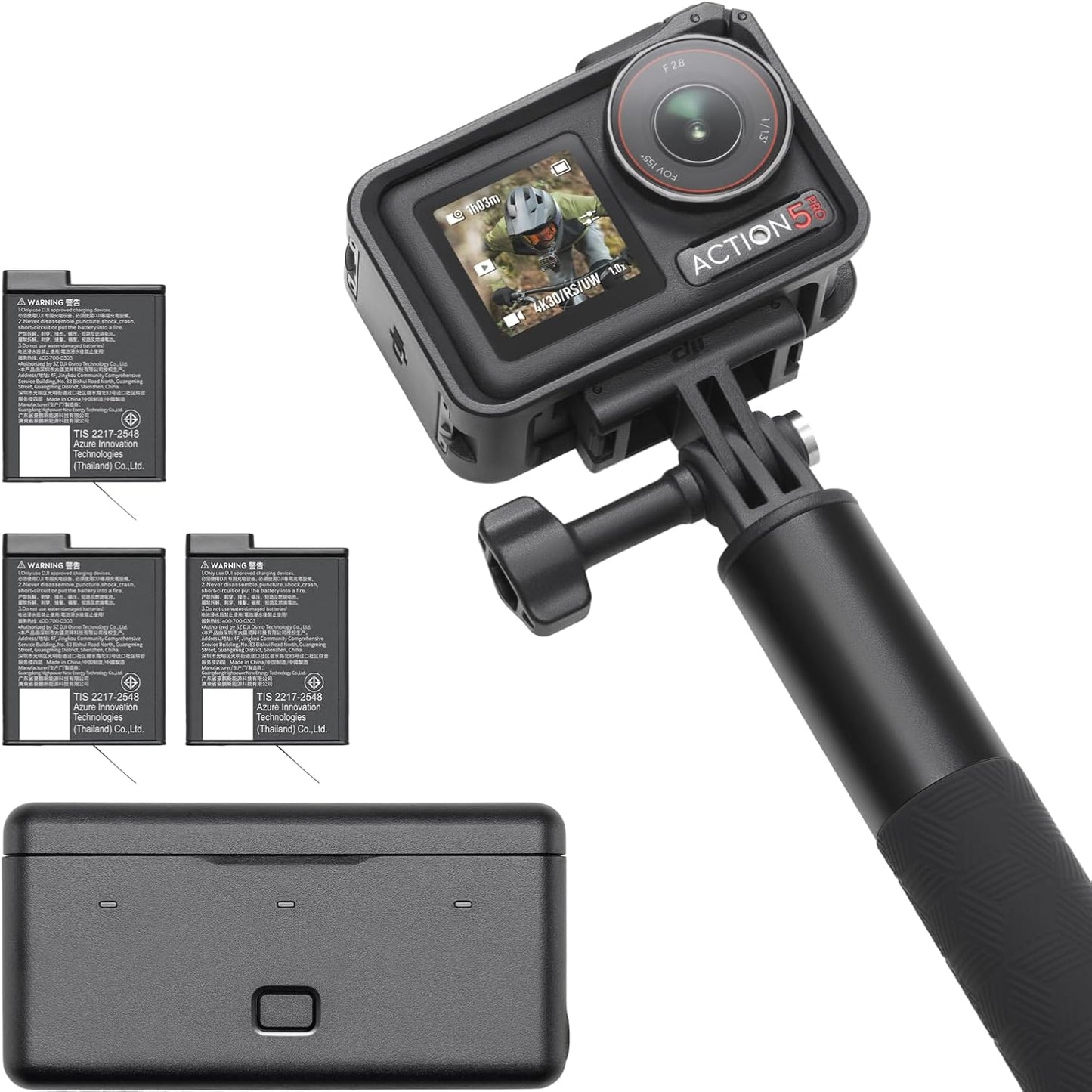 DJI Osmo Action 5 Pro Adventure Combo, Action Camera 4K With 1/1.3" sensor, 12h Extended Battery Life With 3 Batteries, Stabilization, Dual OLED Touchscreens, Mini Action Camera for Travel, Vlog