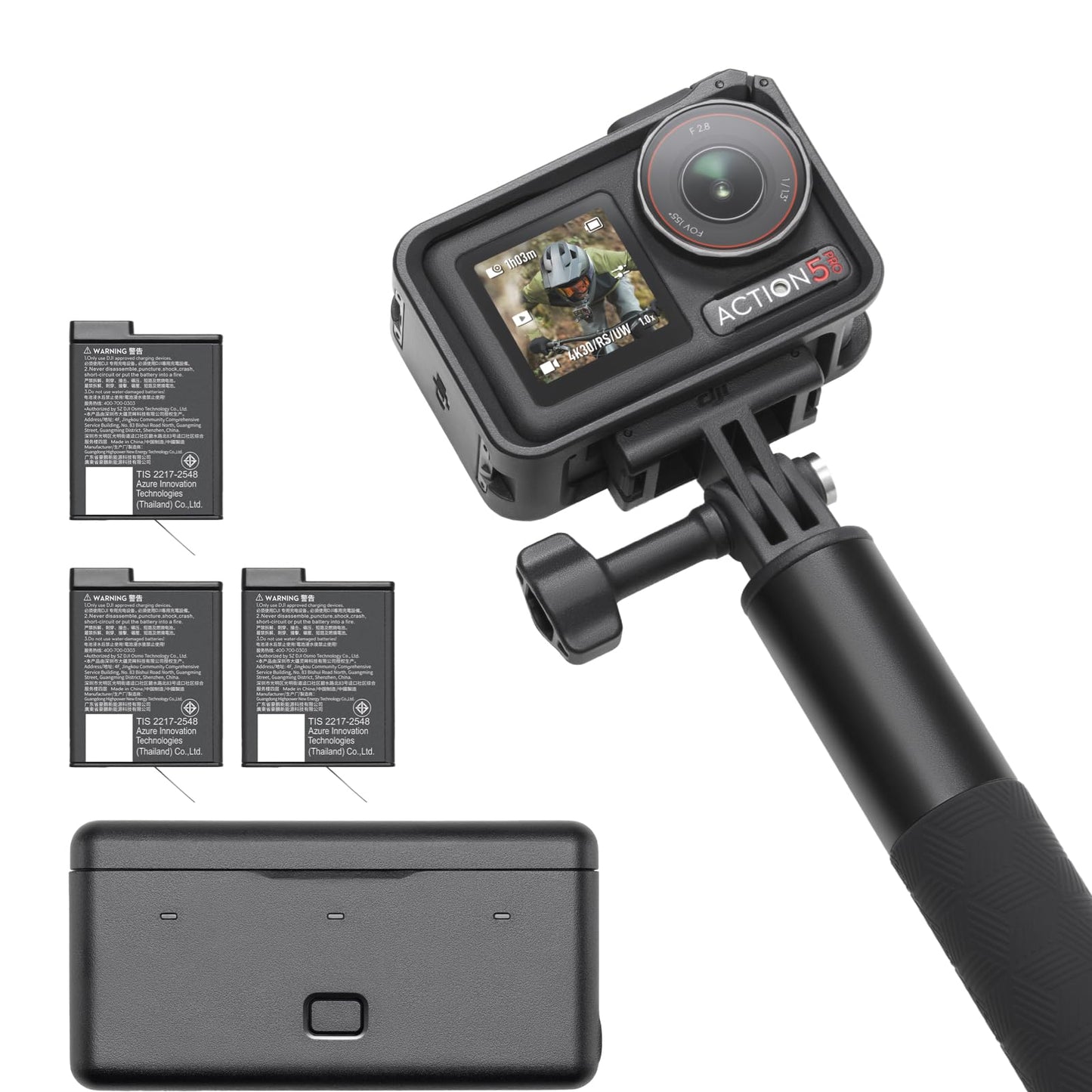 DJI Osmo Action 5 Pro Adventure Combo, Action Camera 4K With 1/1.3" sensor, 12h Extended Battery Life With 3 Batteries, Stabilization, Dual OLED Touchscreens, Mini Action Camera for Travel, Vlog