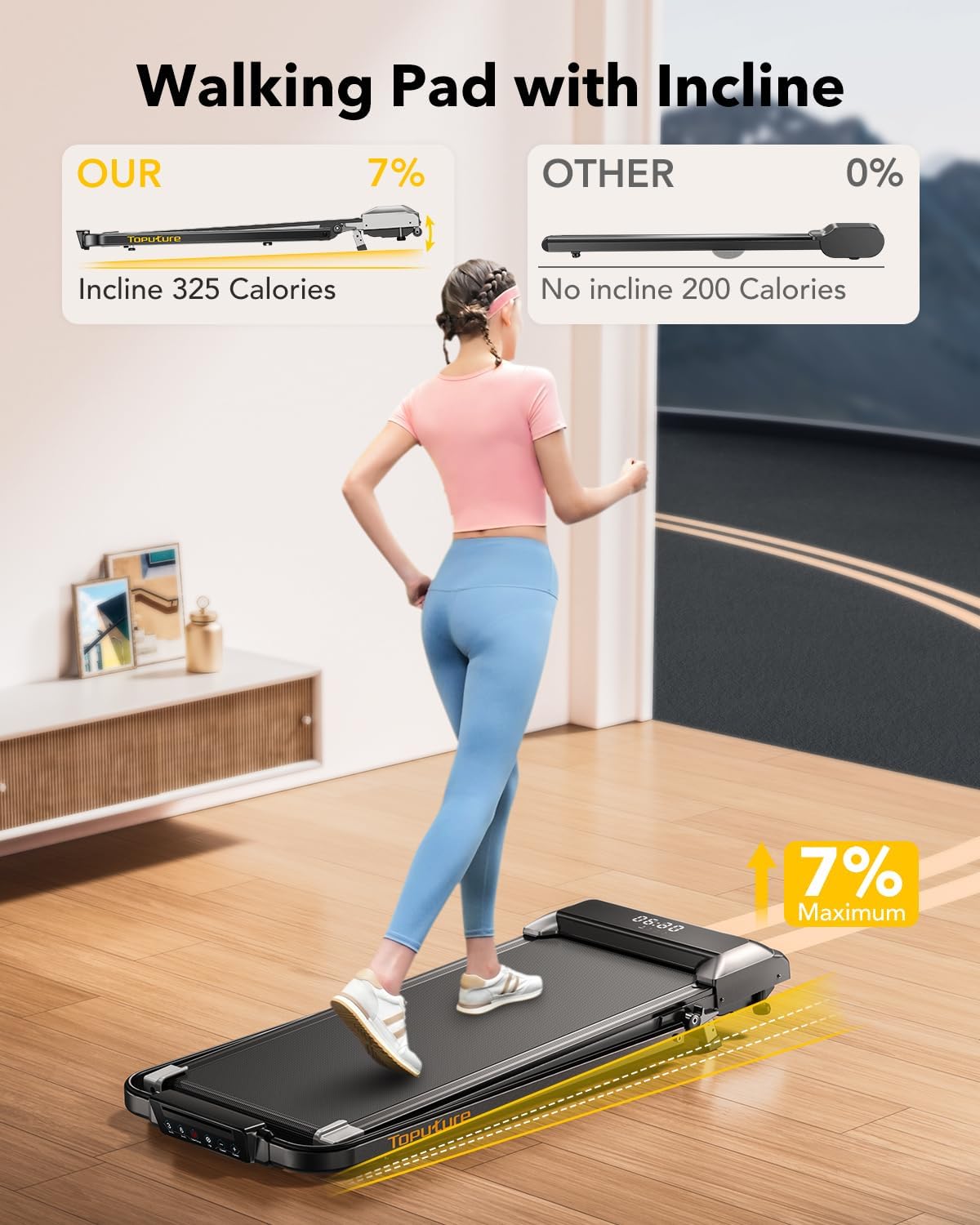 2-in-1 Treadmill, Walking Pad 12 km/hr, 7% Slope, 2.5 HP Electric Folding Treadmill, Extra Large 40 cm, Data Memory Function, App & Remote Control