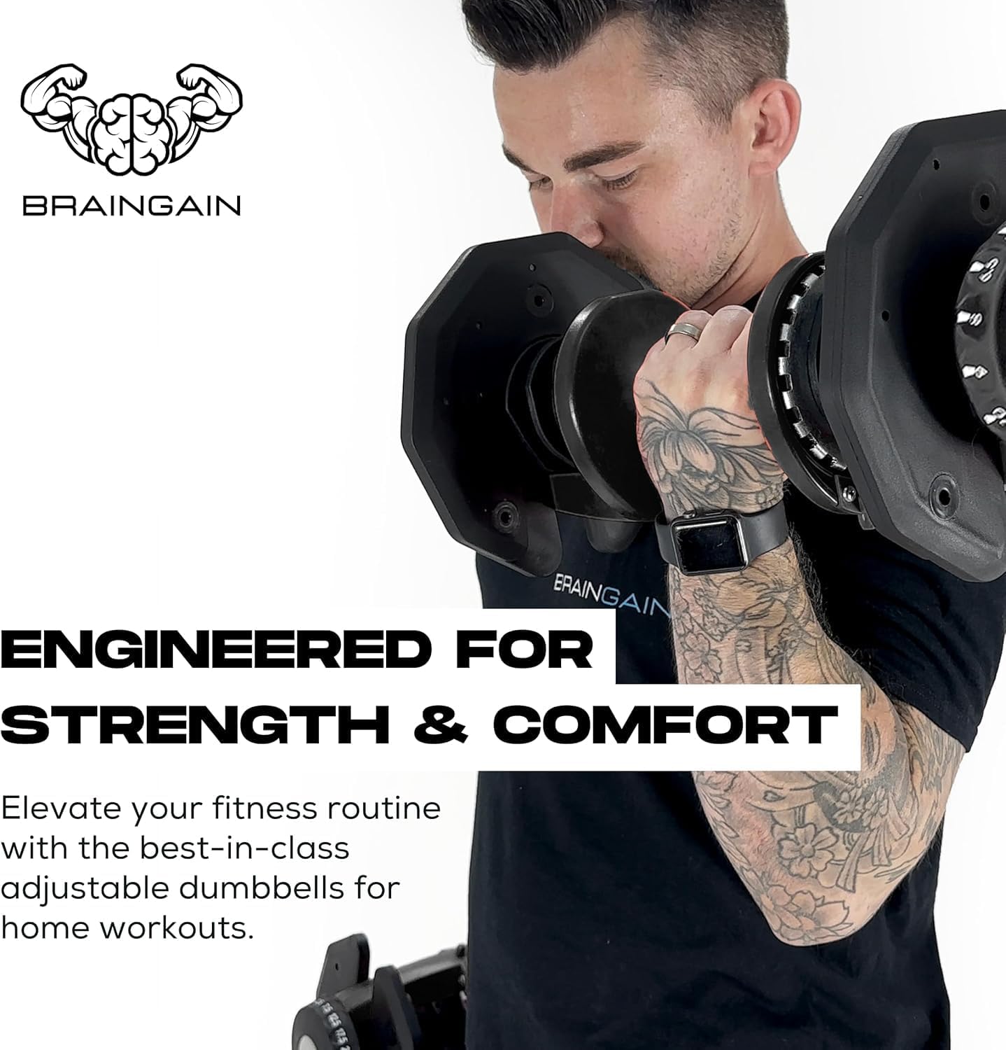 BRAINGAIN Adjustable Dumbbells Set 24kg / 40kg Pair | Space Saving Adjustable Weights for Home Gym | Multiple Dumbbells in One | Smart Click Technology