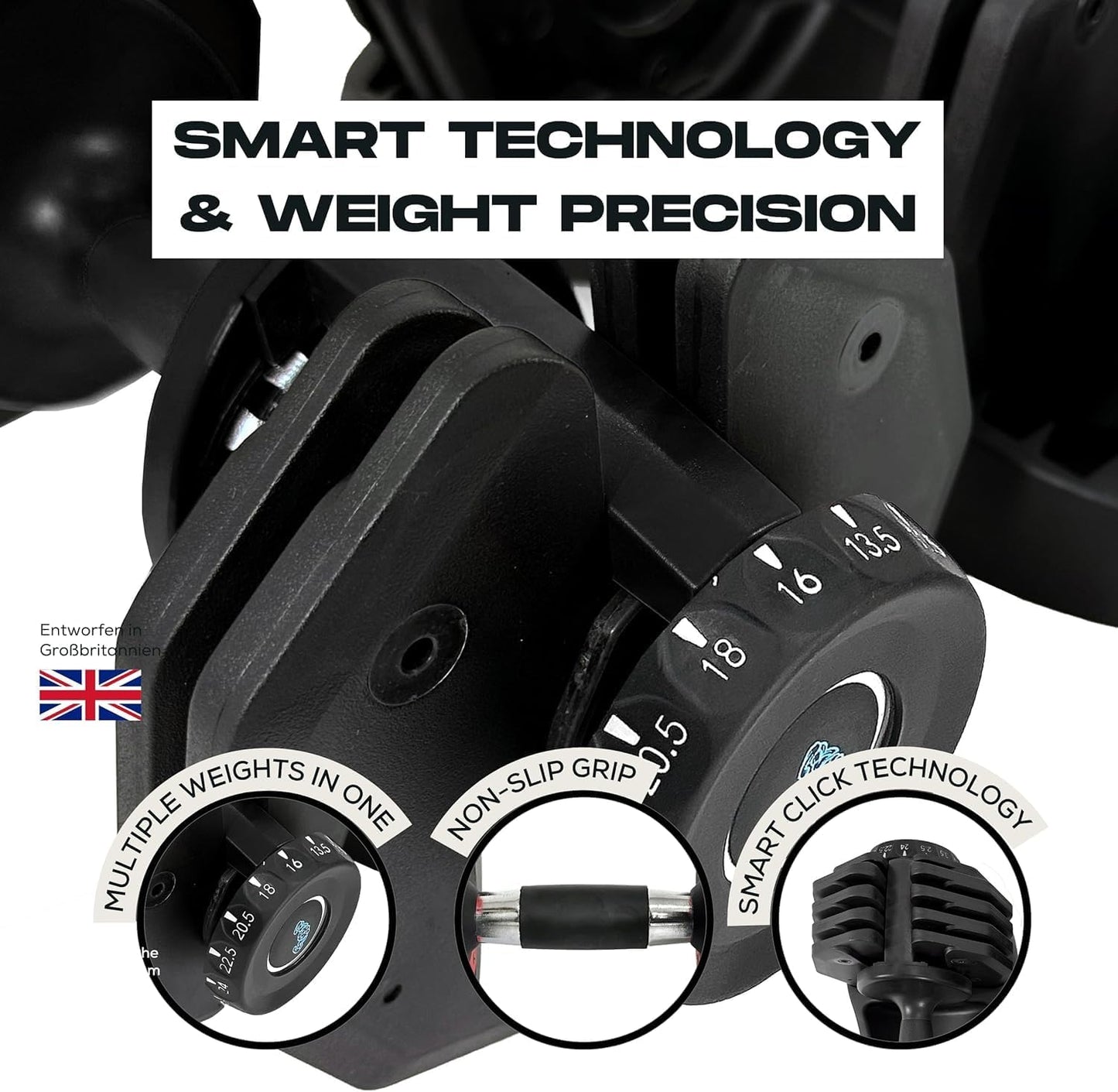 BRAINGAIN Adjustable Dumbbells Set 24kg / 40kg Pair | Space Saving Adjustable Weights for Home Gym | Multiple Dumbbells in One | Smart Click Technology