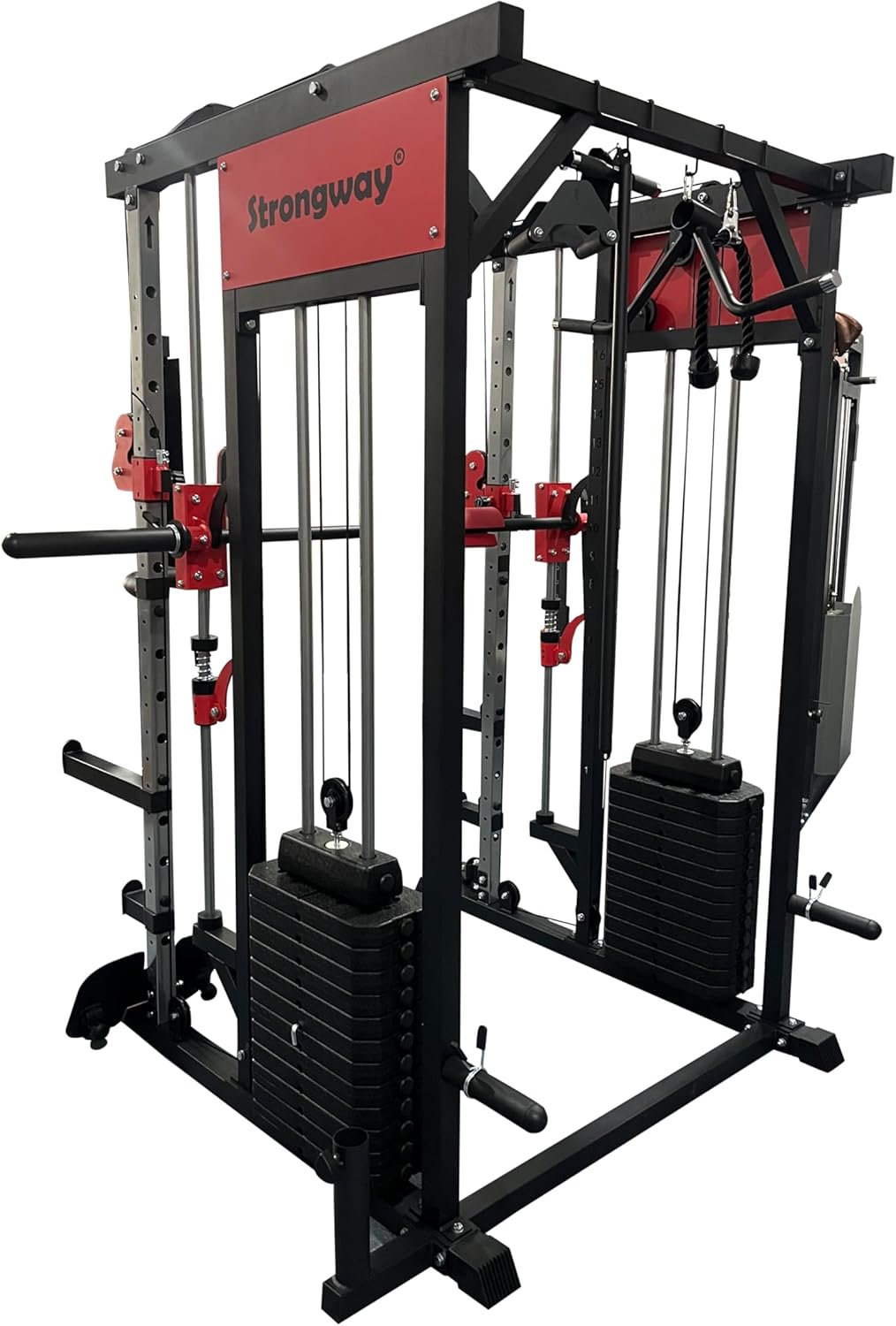 Strongway® Multi Gym Smith Machine with Weights 144KG Weight Stack Included - Multifunction Home Gym Dual Cable Pulley Dip Station Pull Up Bar Strength Training