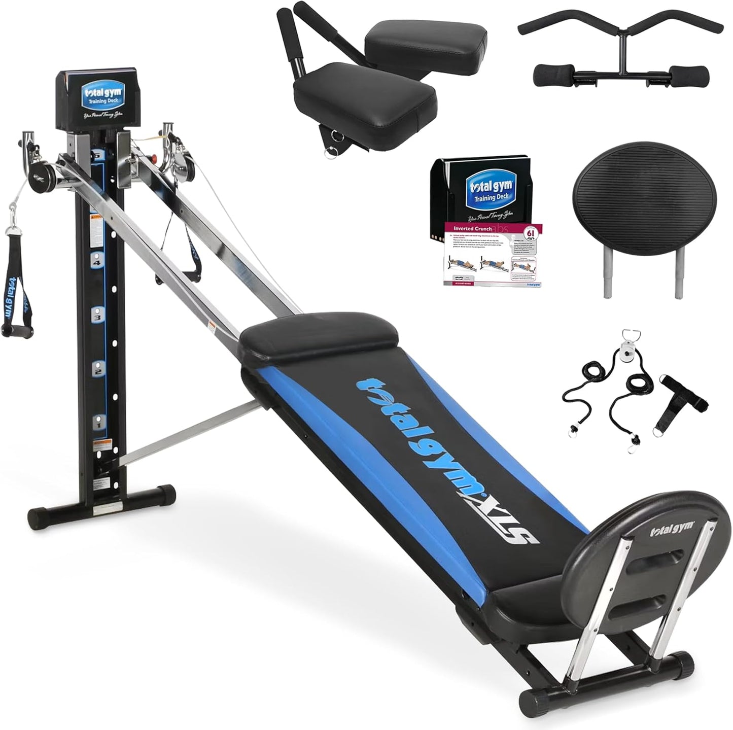 Total Gym XLS Men/Women Universal Total Body Training Home Gym Workout Machine with Squat Stand, Leg Pull, 2 Ankle Cuffs, and Exercise Chart