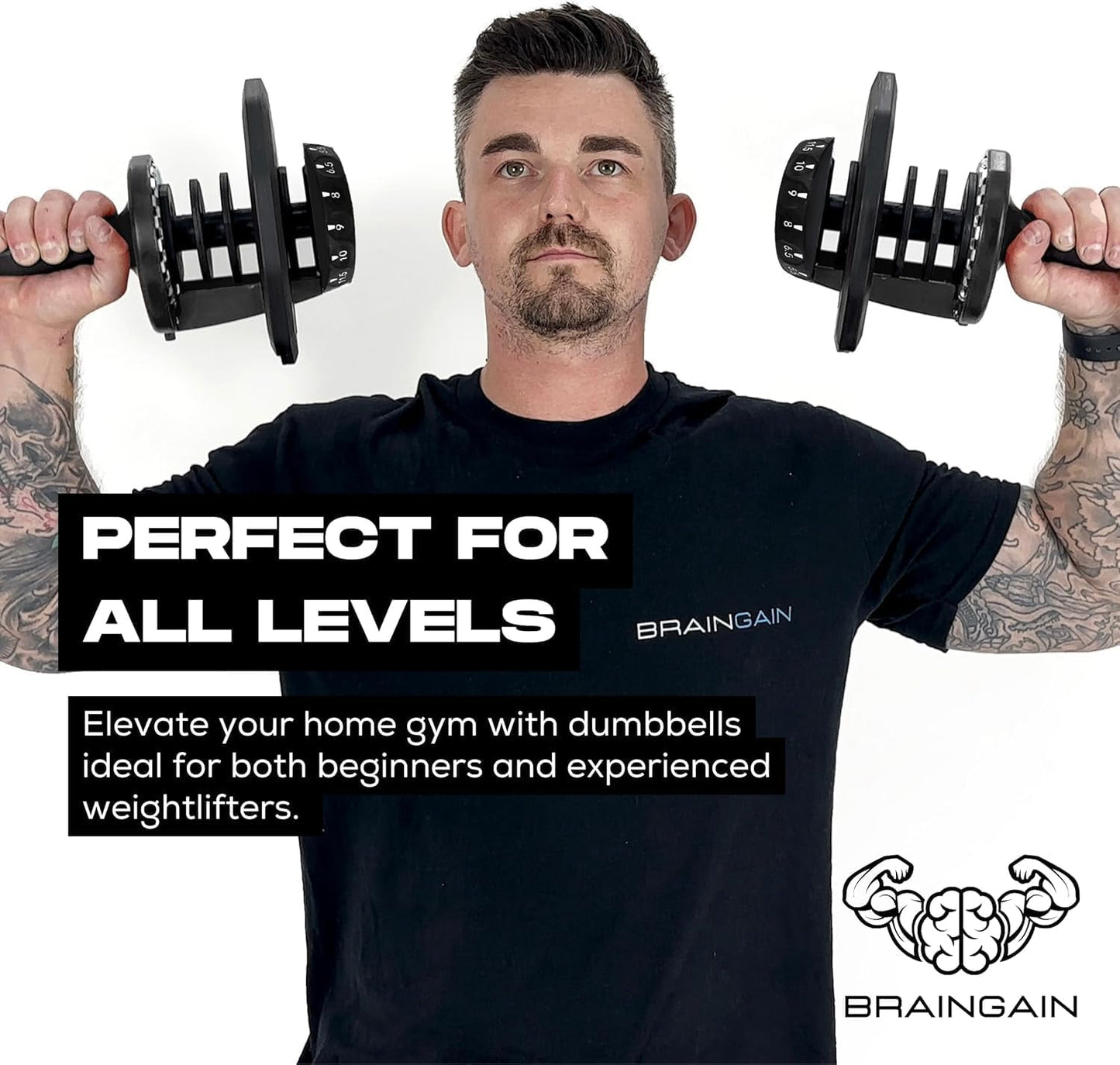 BRAINGAIN Adjustable Dumbbells Set 24kg / 40kg Pair | Space Saving Adjustable Weights for Home Gym | Multiple Dumbbells in One | Smart Click Technology