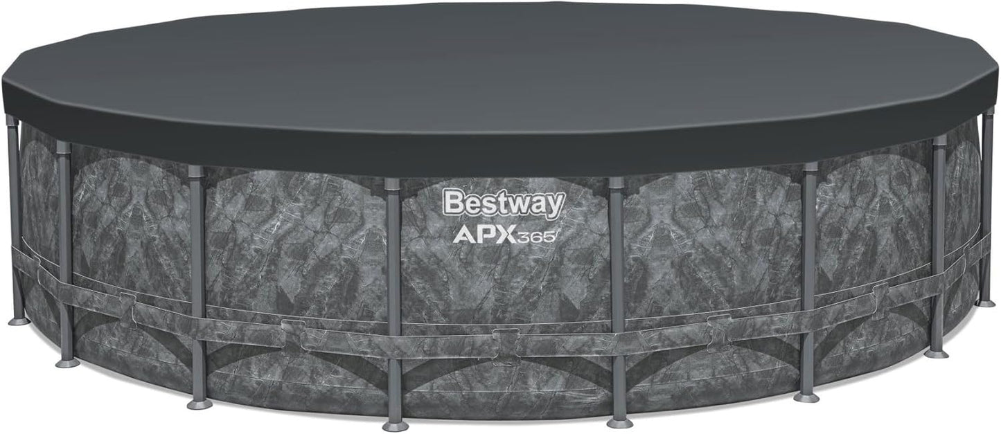 Bestway APX 365 18' x 52" Round Above Ground Swimming Pool Outdoor Backyard Framed Pool Set with Sand Filter Pump, Ladder, and Cover, Dark Marble