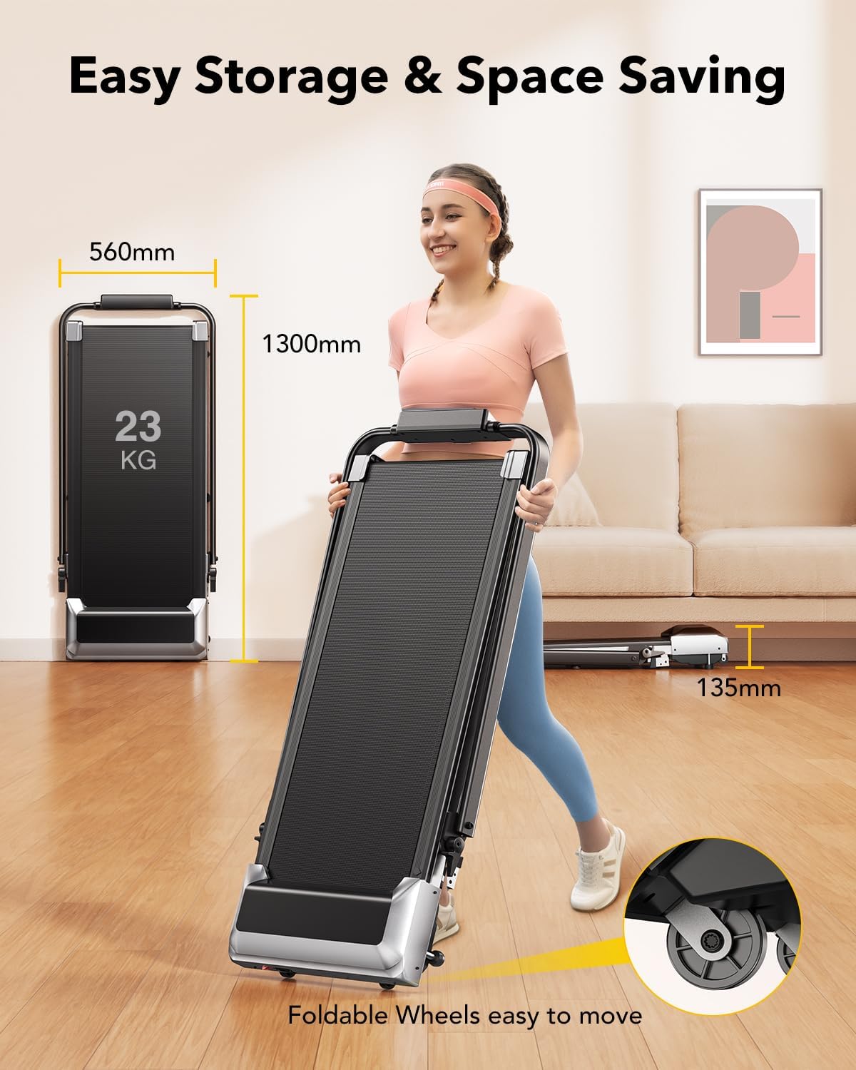 2-in-1 Treadmill, Walking Pad 12 km/hr, 7% Slope, 2.5 HP Electric Folding Treadmill, Extra Large 40 cm, Data Memory Function, App & Remote Control