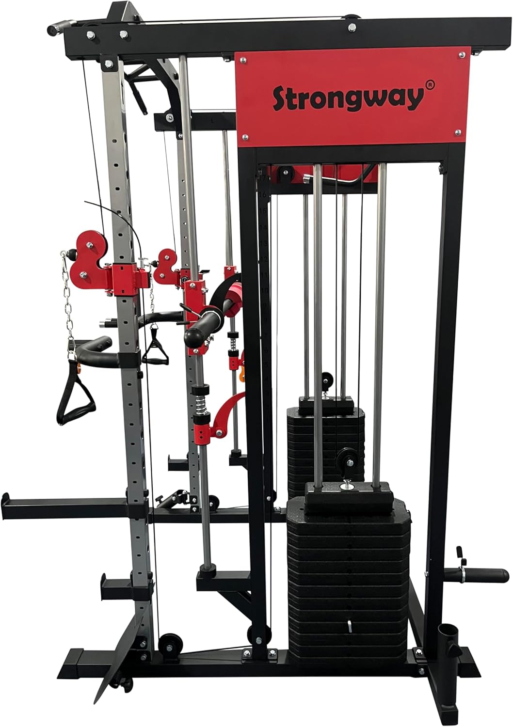 Strongway® Multi Gym Smith Machine with Weights 144KG Weight Stack Included - Multifunction Home Gym Dual Cable Pulley Dip Station Pull Up Bar Strength Training