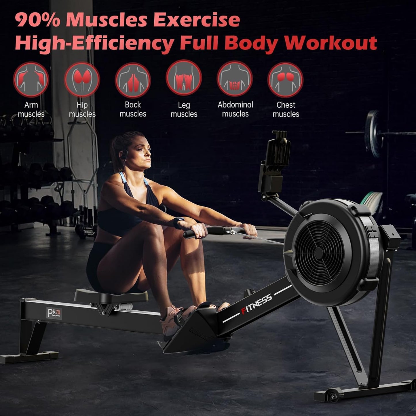 PASYOU Rowing Machine,Air Resistance Rowing Machines for Home Use 10 Gears Adjustable, Super Silent Rower Machine with Bluetooth & Smart Monitor(350LB Weight Capacity) PR70