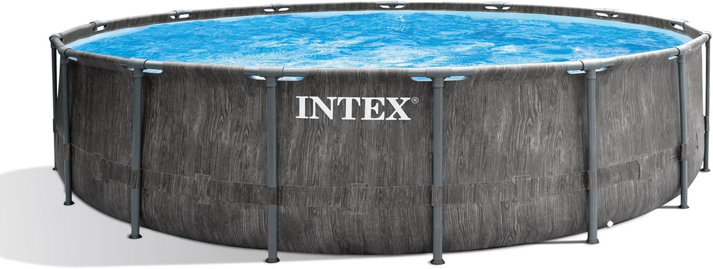 Intex Greywood Prism Frame 15' x 48" Round Above Ground Outdoor Swimming Pool Set with 1000 GPH Filter Pump, Ladder, Ground Cloth, and Pool Cover