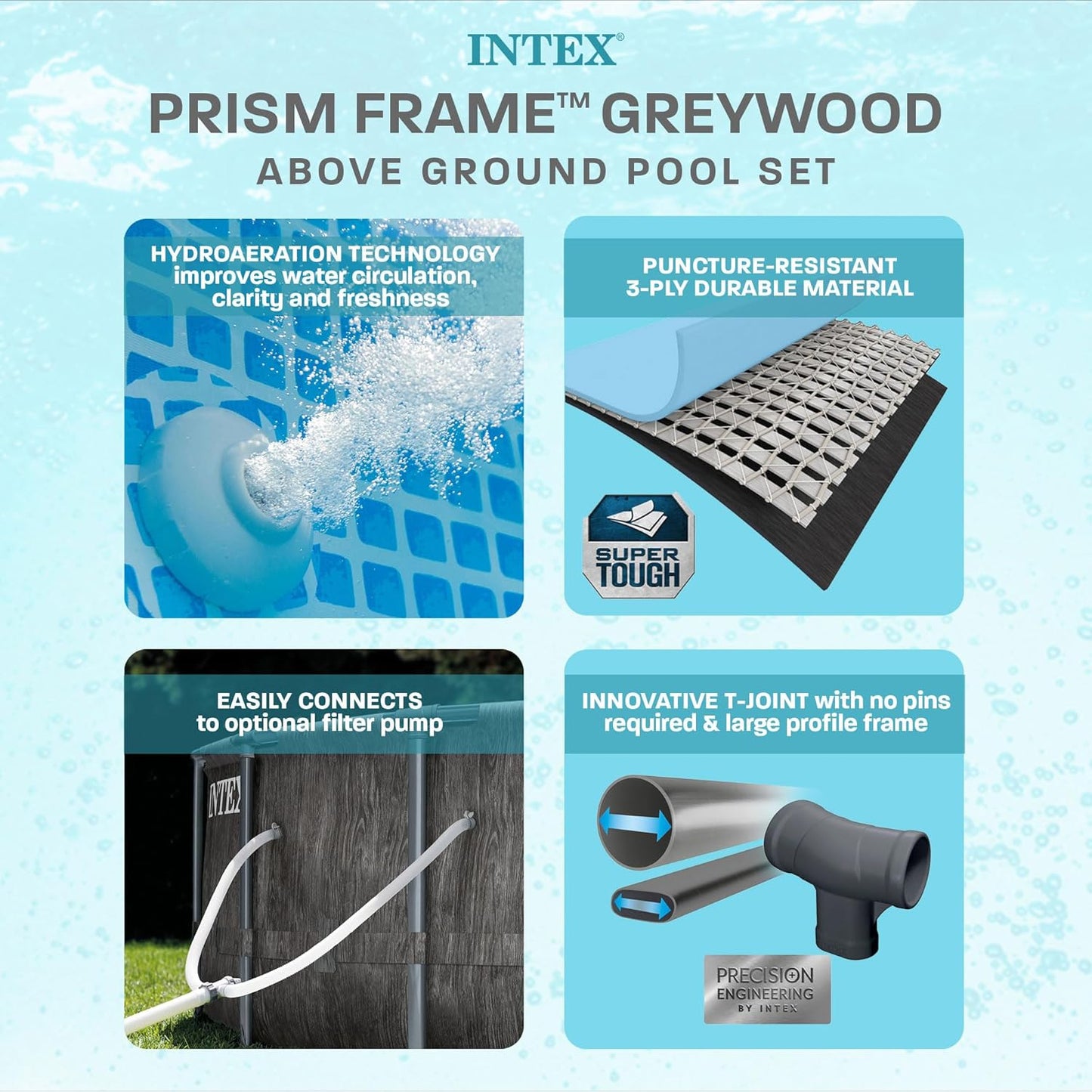 Intex Prism Frame Round Above Ground Outdoor Swimming Pool Set with Filter Pump, Ladder, Ground Cloth, and Pool Cover, Greywood