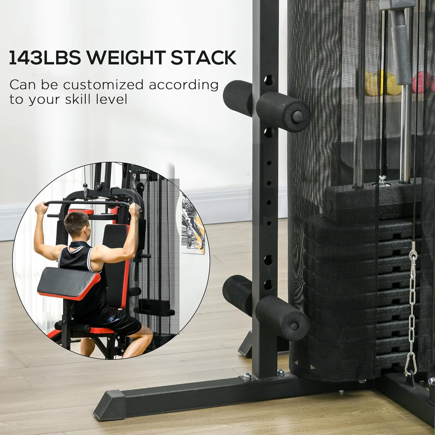SPORTNOW Multi Gym Workout Station with 65kg Weight Stack, Sit Up Bench, Push Up Stand, Dip Station, Adjustable, Full Body Strength Training for Home Gym