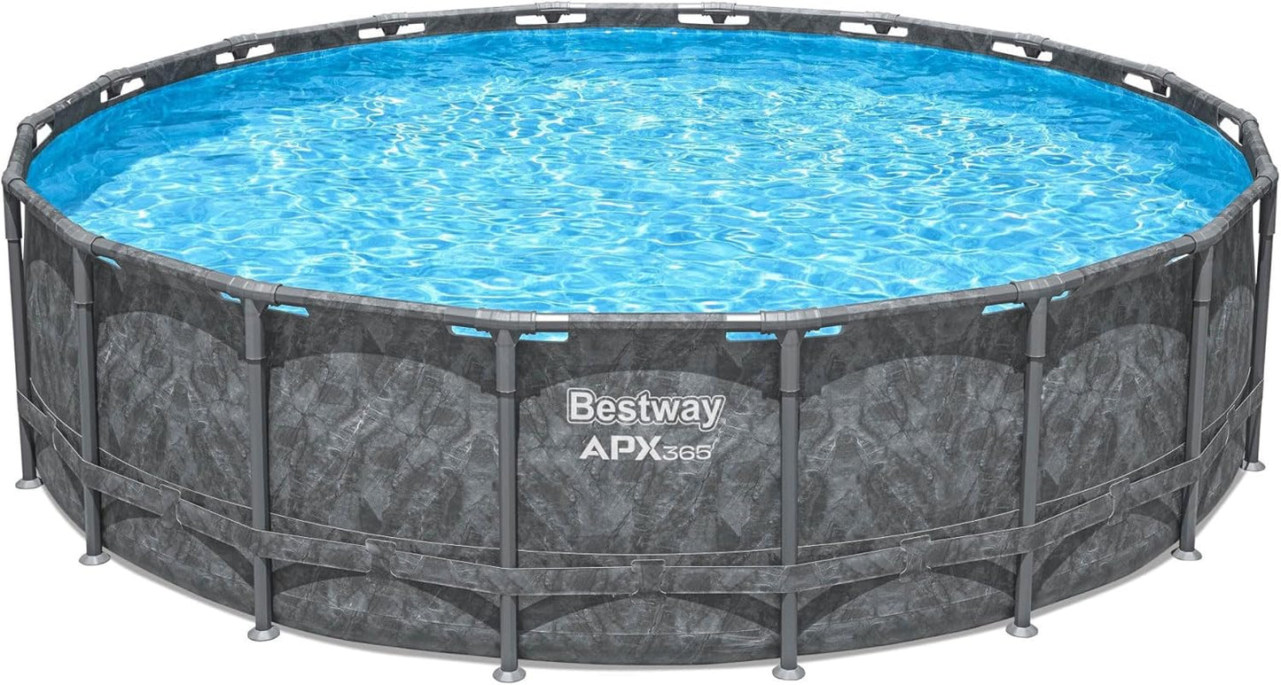 Bestway APX 365 18' x 52" Round Above Ground Swimming Pool Outdoor Backyard Framed Pool Set with Sand Filter Pump, Ladder, and Cover, Dark Marble
