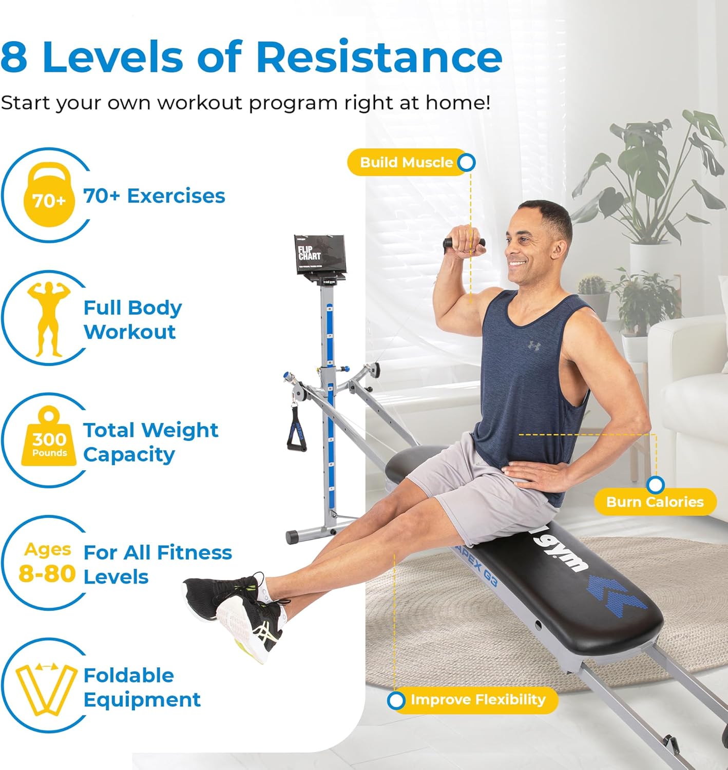 Total Gym APEX Versatile Indoor Home Gym Workout Total Body Strength Training Fitness Equipment