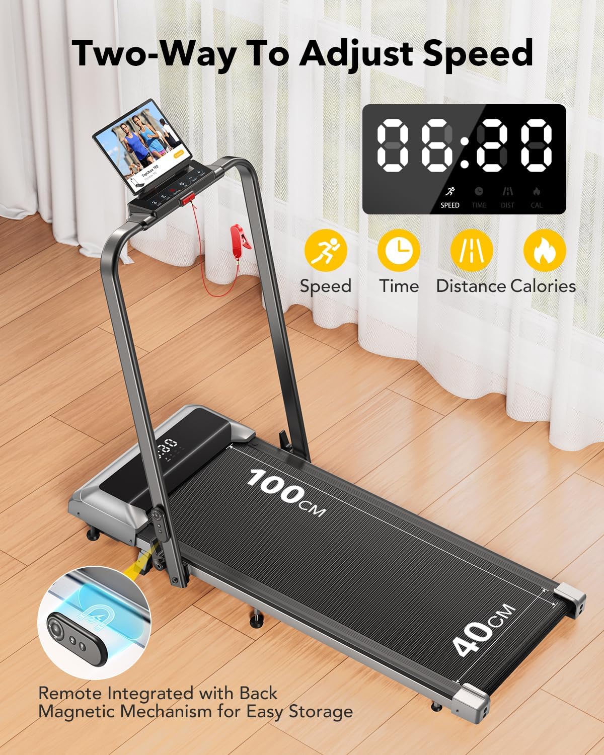 2-in-1 Treadmill, Walking Pad 12 km/hr, 7% Slope, 2.5 HP Electric Folding Treadmill, Extra Large 40 cm, Data Memory Function, App & Remote Control