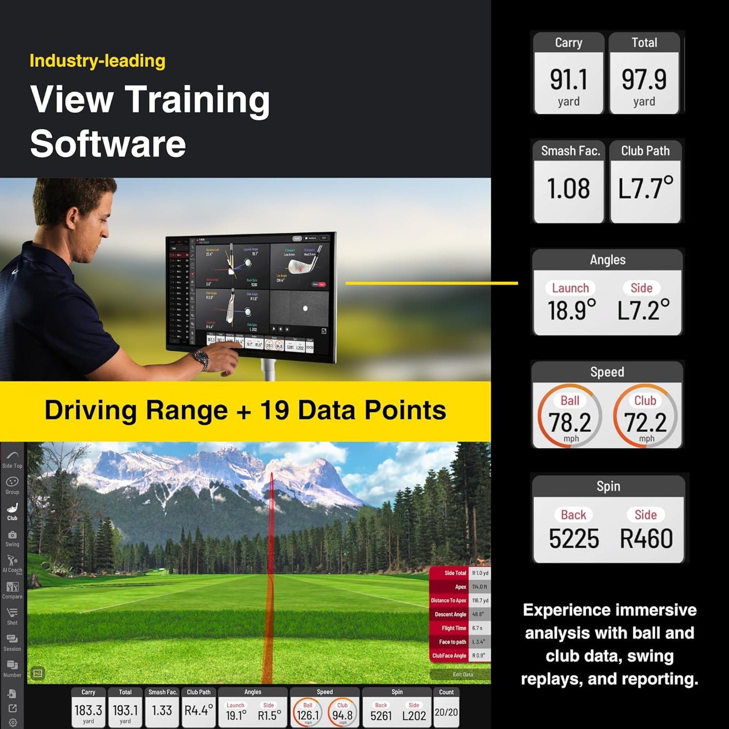 Eye Mini LITE Golf Launch Monitor, Indoor Golf Simulators for Home, Office and Garage, Dimple Optix Technology, Compatible with Refine+, GSPro, E6 Connect and TGC19, Work with PC Only