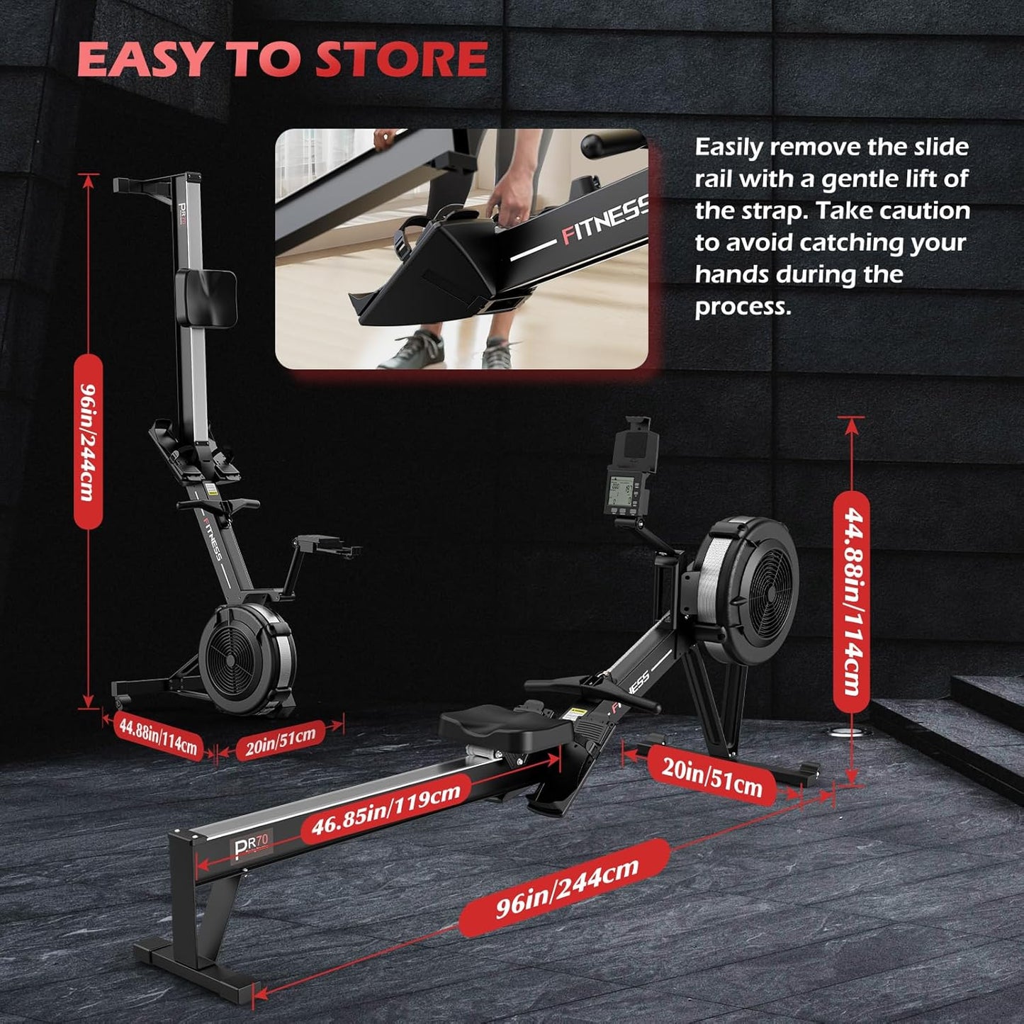 PASYOU Rowing Machine,Air Resistance Rowing Machines for Home Use 10 Gears Adjustable, Super Silent Rower Machine with Bluetooth & Smart Monitor(350LB Weight Capacity) PR70