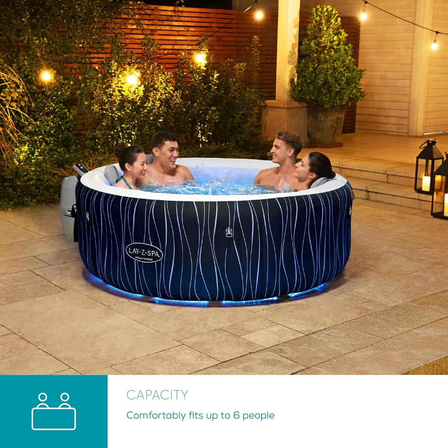 Lay-Z-Spa Hollywood Luxe AirJet Inflatable Hot Tub with LED Lights 4-6 person, 1.96 m x 66 cm