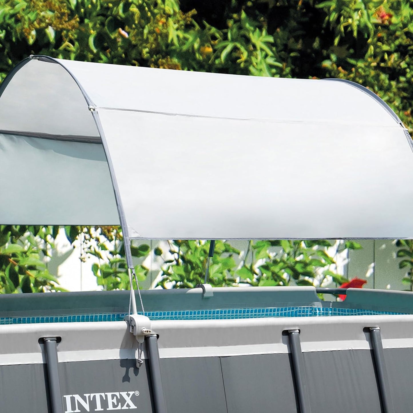 Intex Ultra XTR Frame 24' x 12' x 52" Above Ground Swimming Pool Set with Sand Filter Pump, Pool Cover, Ladder, and Protective Sun Canopy Attachment