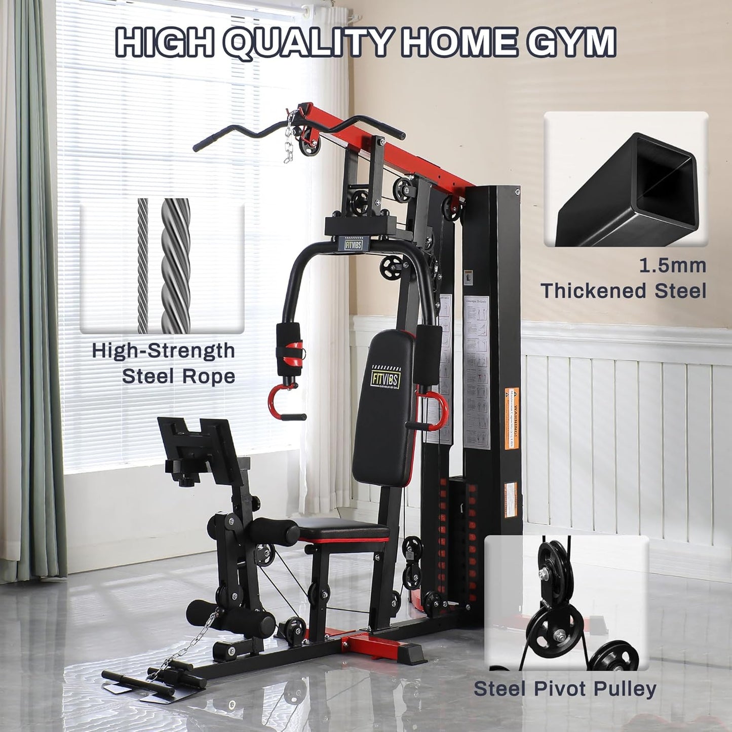 Home Gym, Multifunctional Workout Equipment with Leg Press, Exercise Equipment for Home with Pulley System, Home Gym Equipment for Full Body Strength Training
