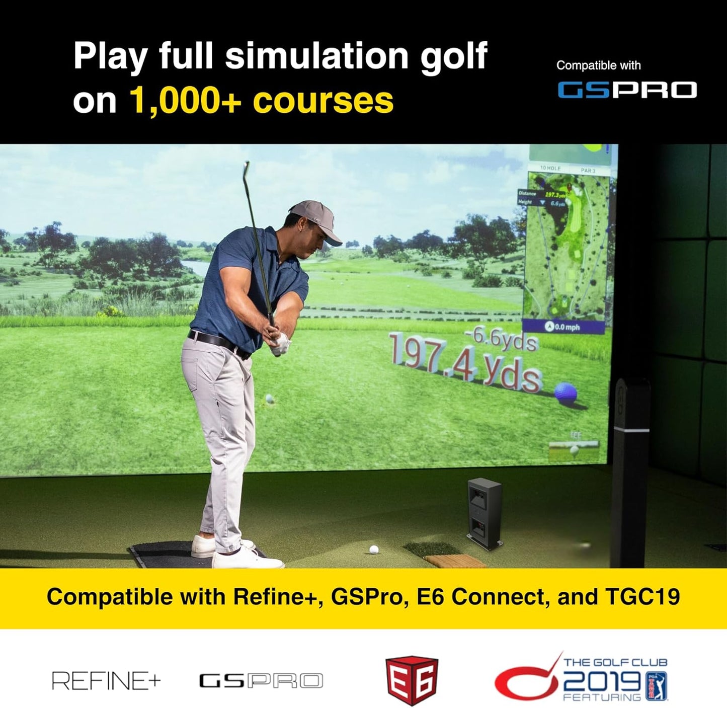 Eye Mini LITE Golf Launch Monitor, Indoor Golf Simulators for Home, Office and Garage, Dimple Optix Technology, Compatible with Refine+, GSPro, E6 Connect and TGC19, Work with PC Only