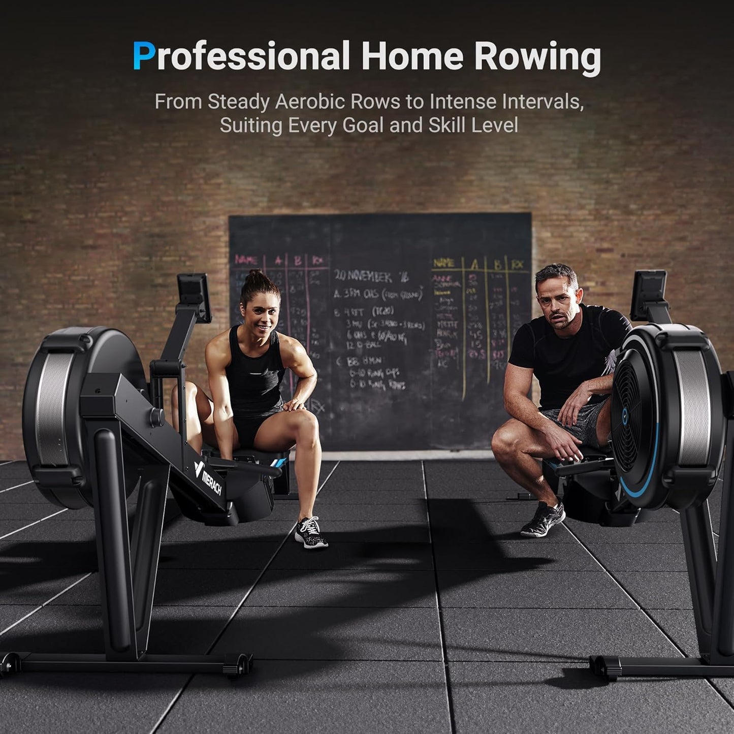 MERACH Rowing Machines for Home Gym, Adjustable Air Resistance Professional Indoor Rower, Ergonomic Comfort Seat, Performance Monitor and Device Holder