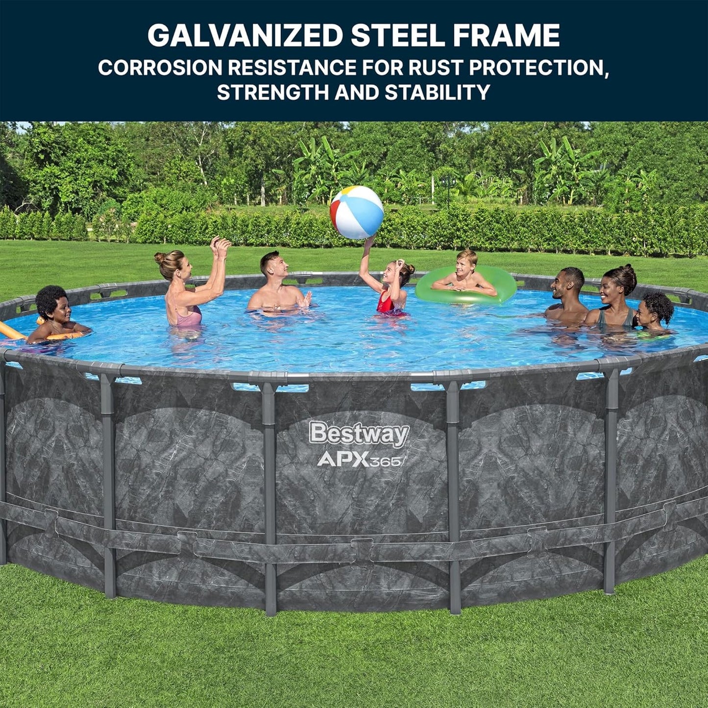 Bestway APX 365 18' x 52" Round Above Ground Swimming Pool Outdoor Backyard Framed Pool Set with Sand Filter Pump, Ladder, and Cover, Dark Marble