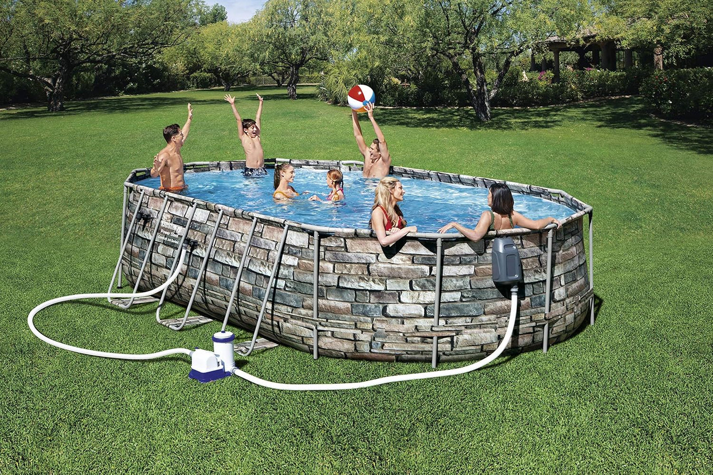 Bestway Above Ground Pool, Power Steel Comfort Jet Oval Garden Pool, Family Pool, 20ft