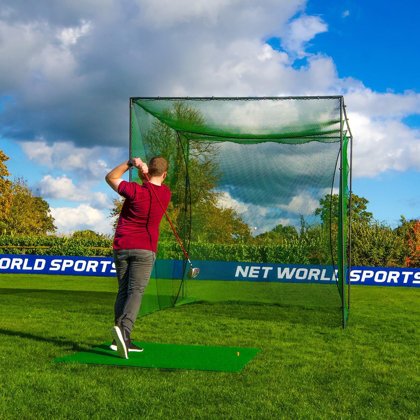 FORB Freestanding Golf Cage & Net - 10ft x 10ft x 10ft | Home Driving Range – Professional Outdoor High Impact Hitting Cage | Premium Netting + Impact Panel & Strong Poles