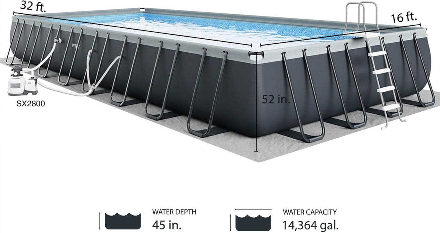 INTEX 26373EH Ultra XTR Deluxe Rectangular Above Ground Swimming Pool Set: 32ft x 16ft x 52in – Includes 2800 GPH Sand Filter Pump – Easy Assembly