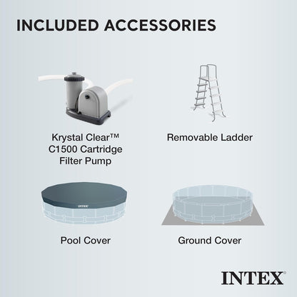 Intex 20ft x 52in Outdoor Prism Frame Above Ground Swimming Pool Set with Cartridge Filter Pump, 2 Lounger Float Chairs and Inflatable Cooler with Lid