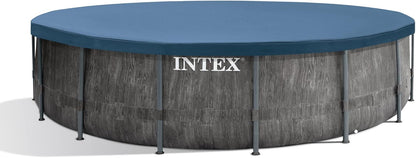 Intex Greywood Prism Frame 15' x 48" Round Above Ground Outdoor Swimming Pool Set with 1000 GPH Filter Pump, Ladder, Ground Cloth, and Pool Cover