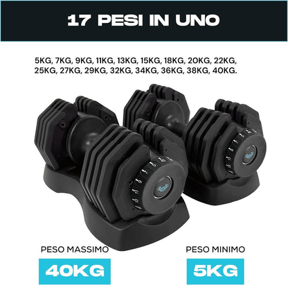 BRAINGAIN Adjustable Dumbbells Set 24kg / 40kg Pair | Space Saving Adjustable Weights for Home Gym | Multiple Dumbbells in One | Smart Click Technology