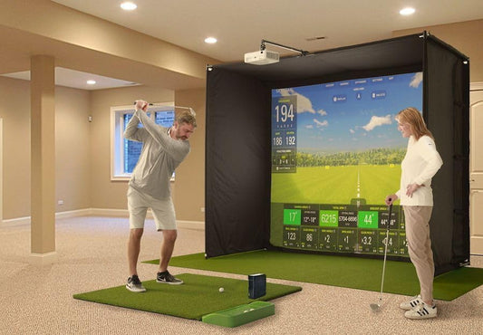 SkyTrak Golf Simulator Studio Pro Package Launch Monitor, Metal Protective Case, Enclosure, Simulator Software, Hitting Mat, Projector and Ball Tray - Improve Your Game from Home
